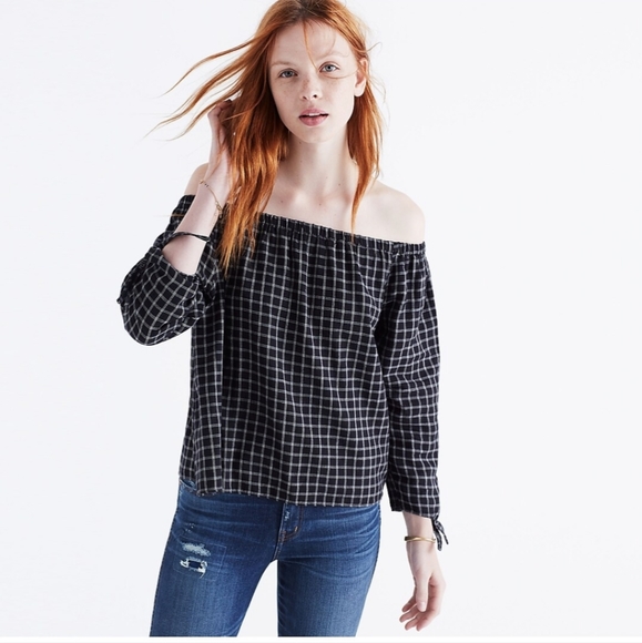 Madewell Tops - Madewell Plaid Off-the-Shoulder Top